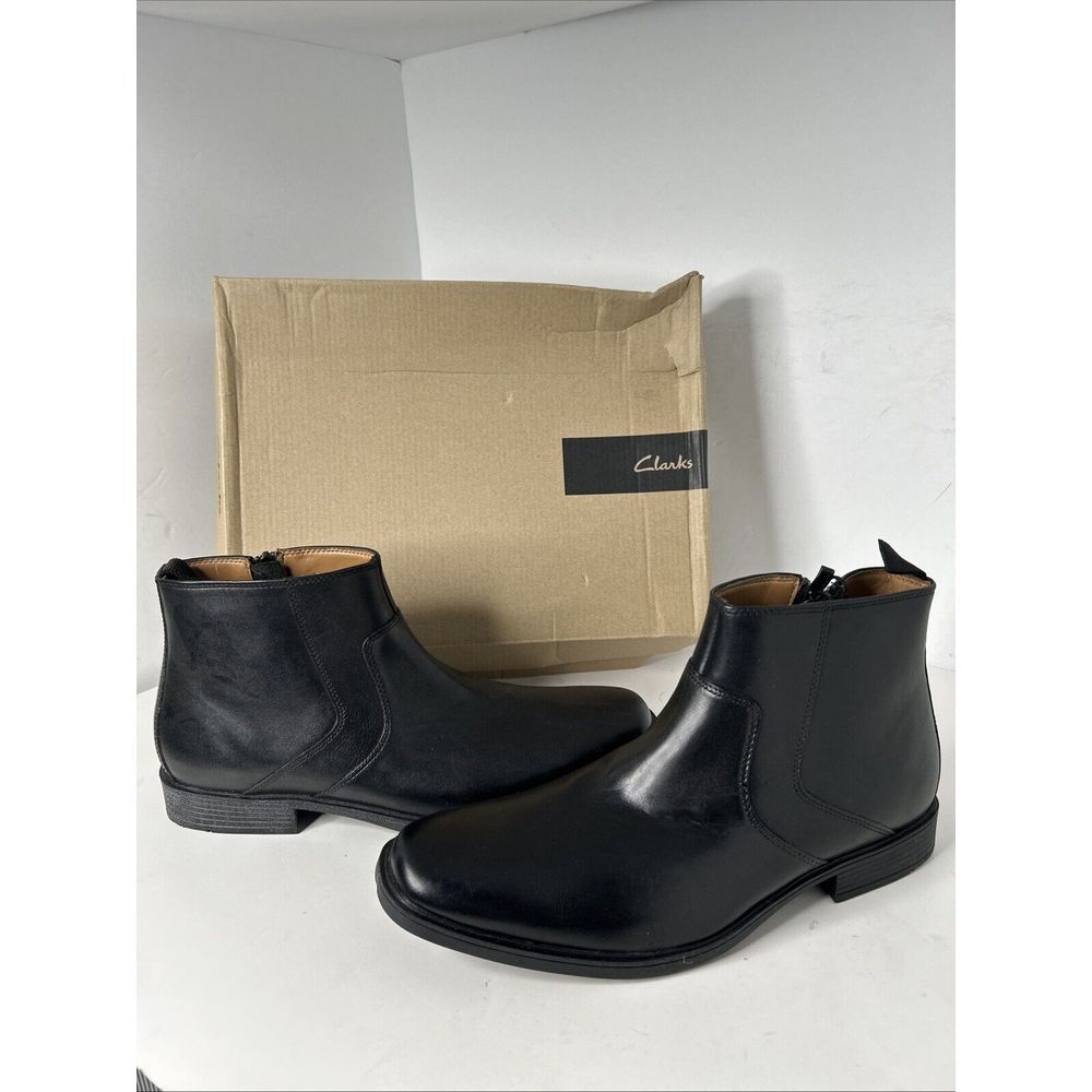 Men's Clark's Vanek Mid‎ Black Leather Boots Size 10 M